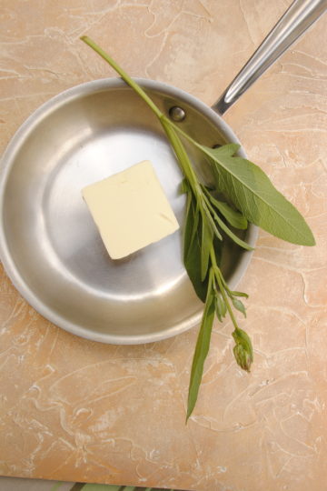 Saute Pan With Ingredients for Butter Sage Sauce