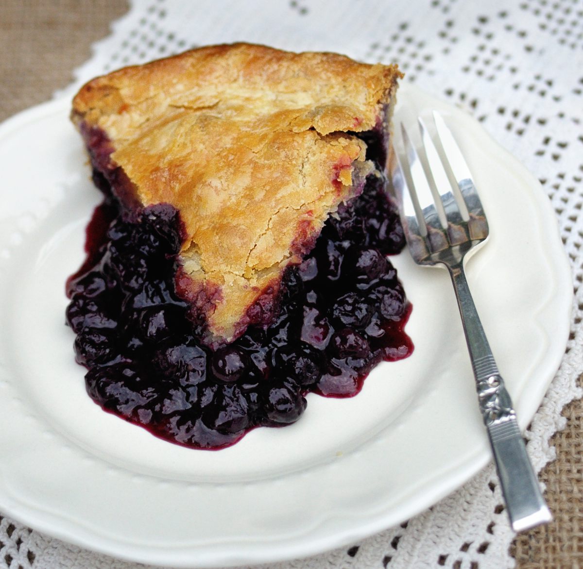 Blueberry Pie with Mom's Dessert Fork, Crochet Cloth