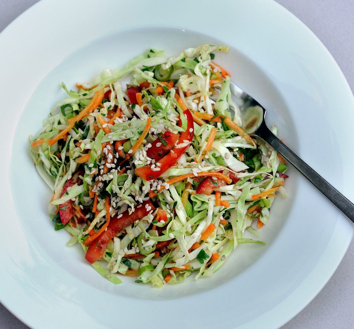 Thai Coleslaw with Red Peppers, Grated Carrots