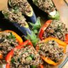 Stuffed Eggplant, Red Peppers With Rice Filling