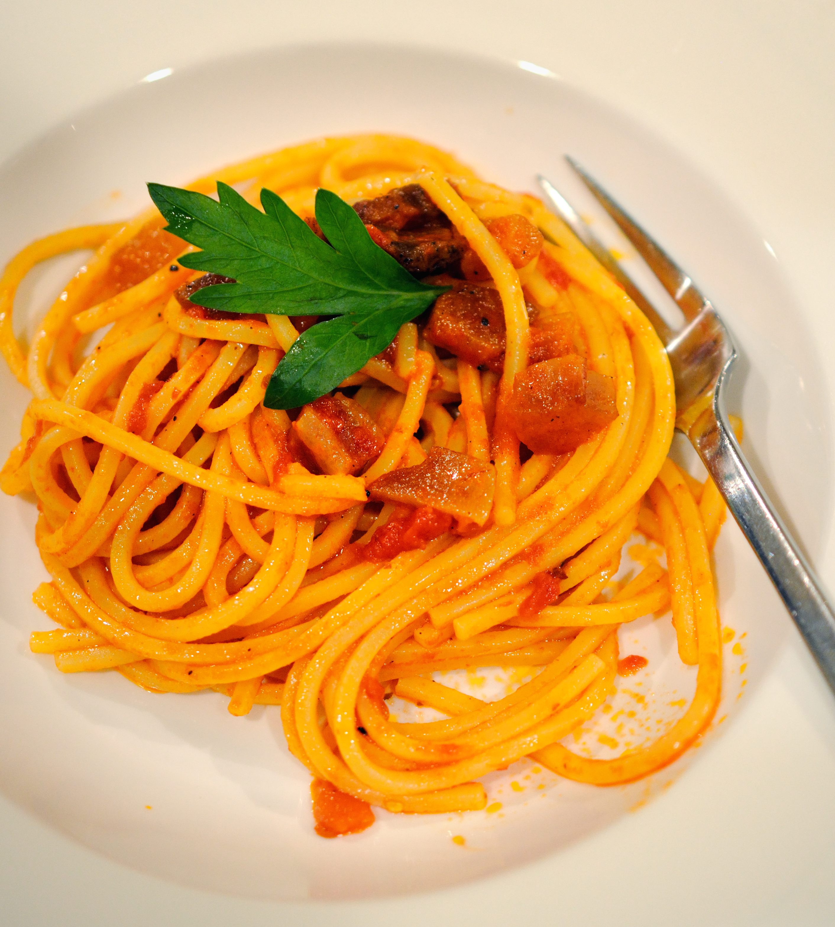 Spaghetti La Matriciana with Parsley Leaf
