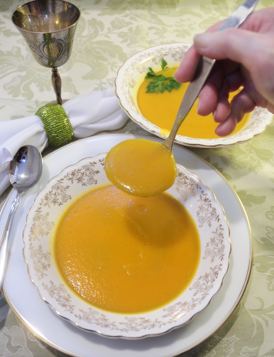 Bowls of Pumpkin Soup with Ladle/ also Used for Merv's Carrot-Pumpkin soup