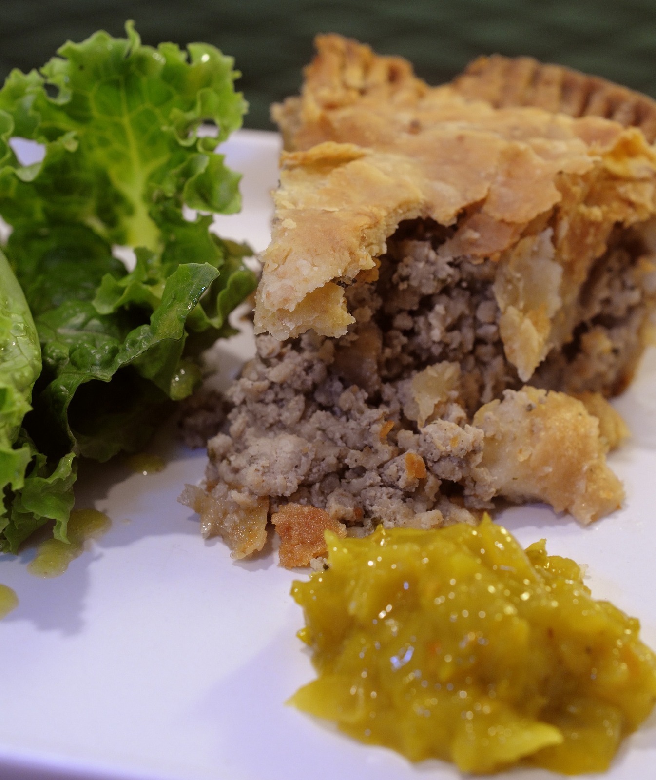 Tourtiere with Greens & Green Tomato Relish