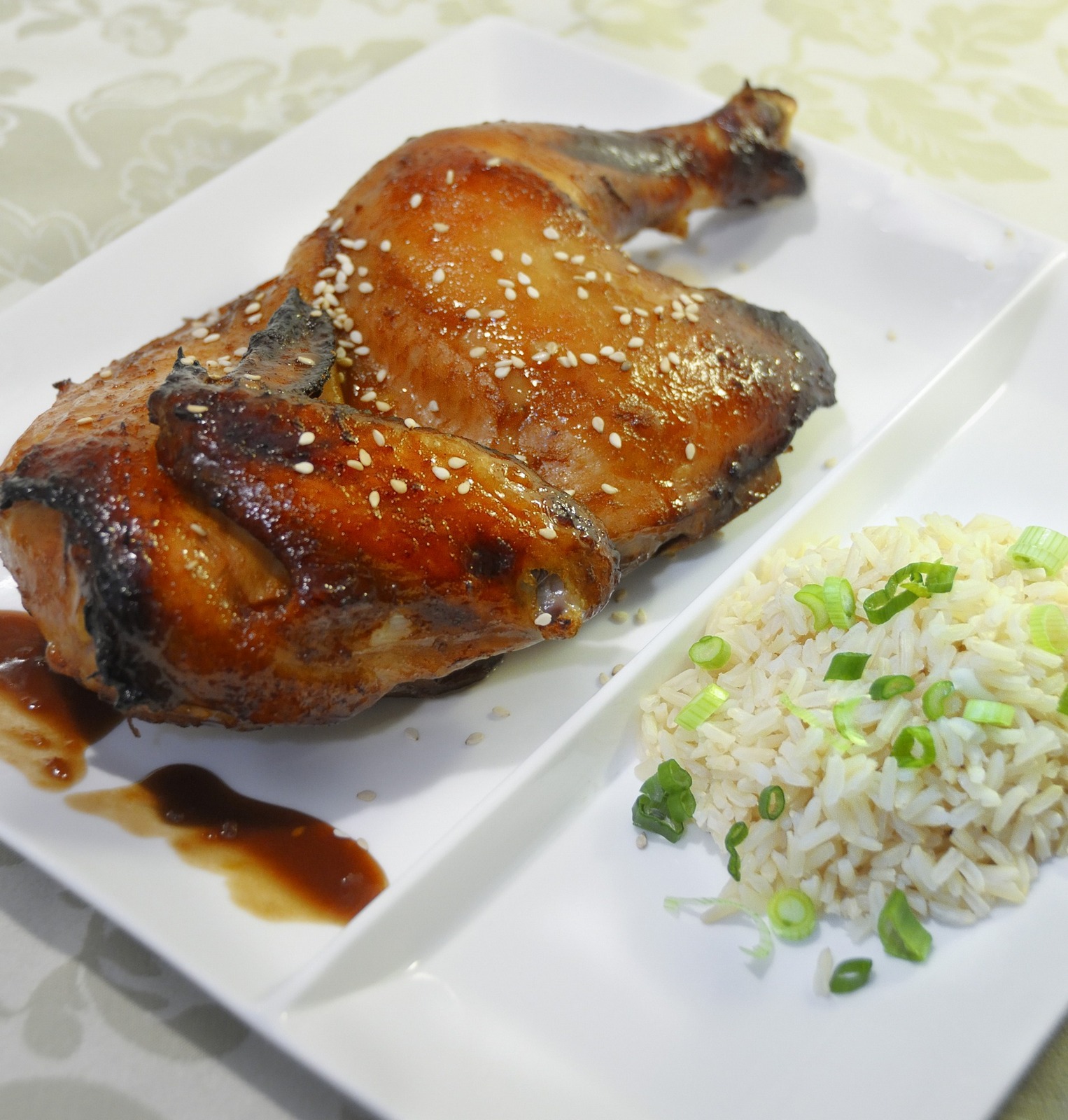 Orange-Glazed Chicken or Game Hens, Steamed Rice