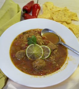 Mexican Meatball Soup with Lime, Corn Chips