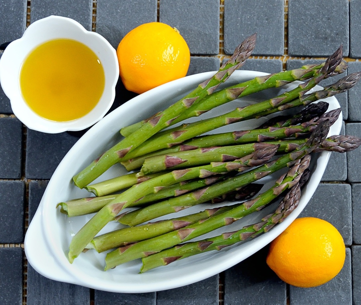 Roasted Asparagus with Lemon-Chive Chili Oil, Display of Ingredients