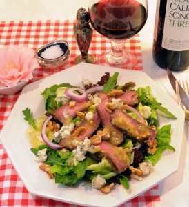 Marinated Grilled Steak Salad, Glass of Red Wine