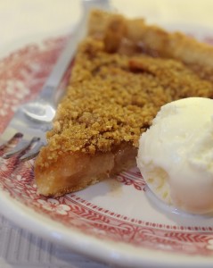 Apple Streusel Pie with Ice-Cream, Red & Pink Plate
