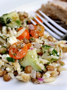Orzo Lentil Salad with Feta Cheese, Cherry Tomatoes & Cucumber