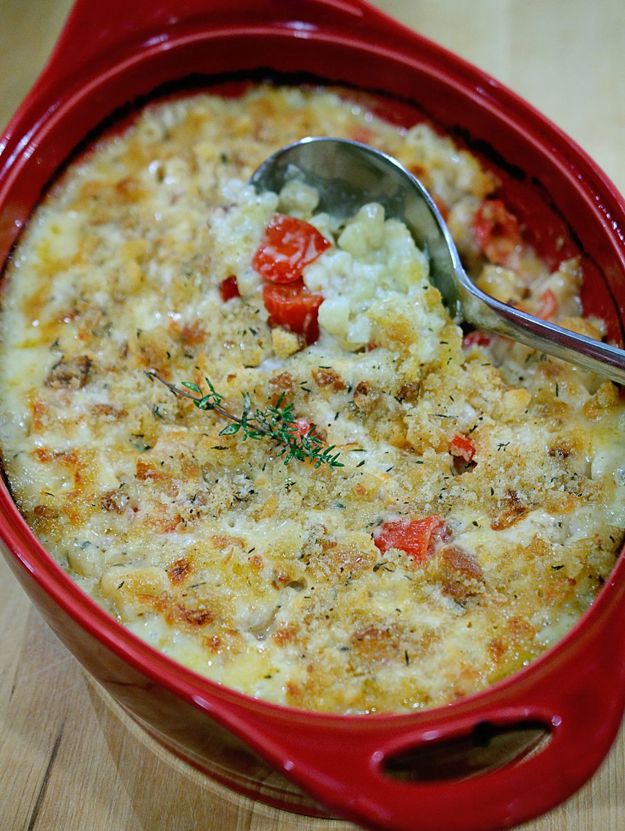 Tomato Macaroni & Cheese, Red Oval Baking Dish