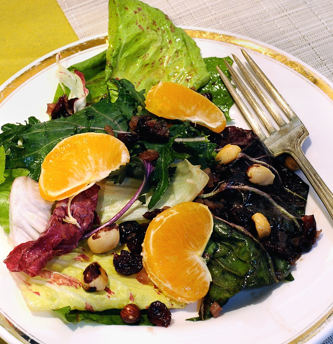 Salad with Mandarin Oranges, Toasted Hazelnuts, Dried Cranberries
