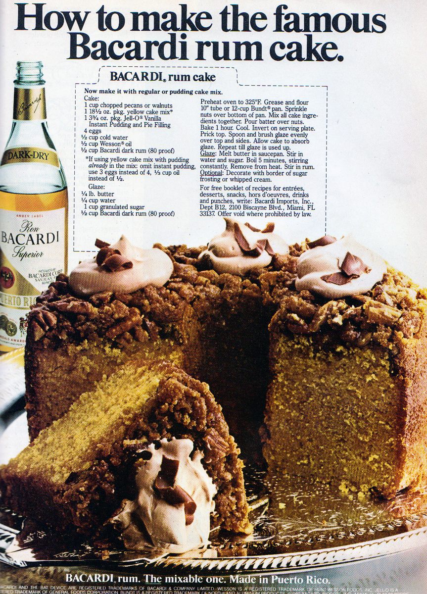 Blog Post Photo, Bacardi Rum Cake, Shown with Old Recipe