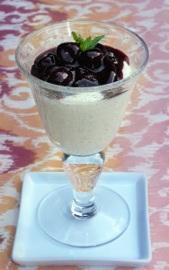 Red Wine Cherry Sauce, Shown s a Topping for Panna Cotta