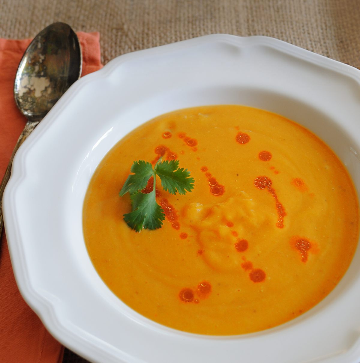 Curried Butternut Squash Soup, White Bowl