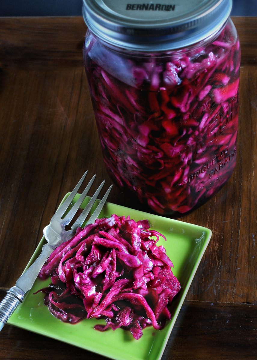 Canning Jar & Green Appetizer Plate with Hawksmoor's Pickled Red Cabbage