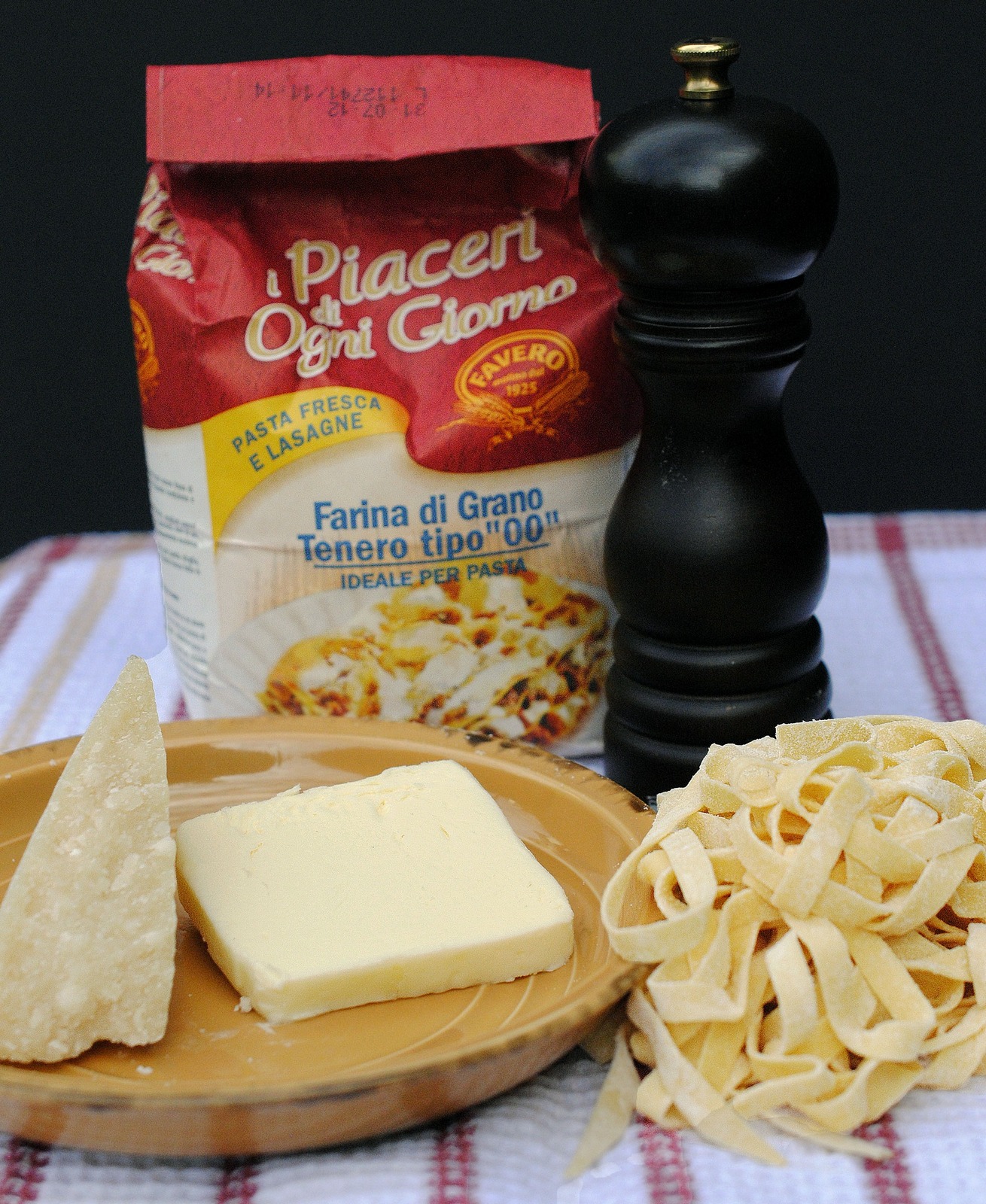 Blog Post Photo of Fresh Fettuccine and Ingredients for making Alfredo/Al Burro Sauce