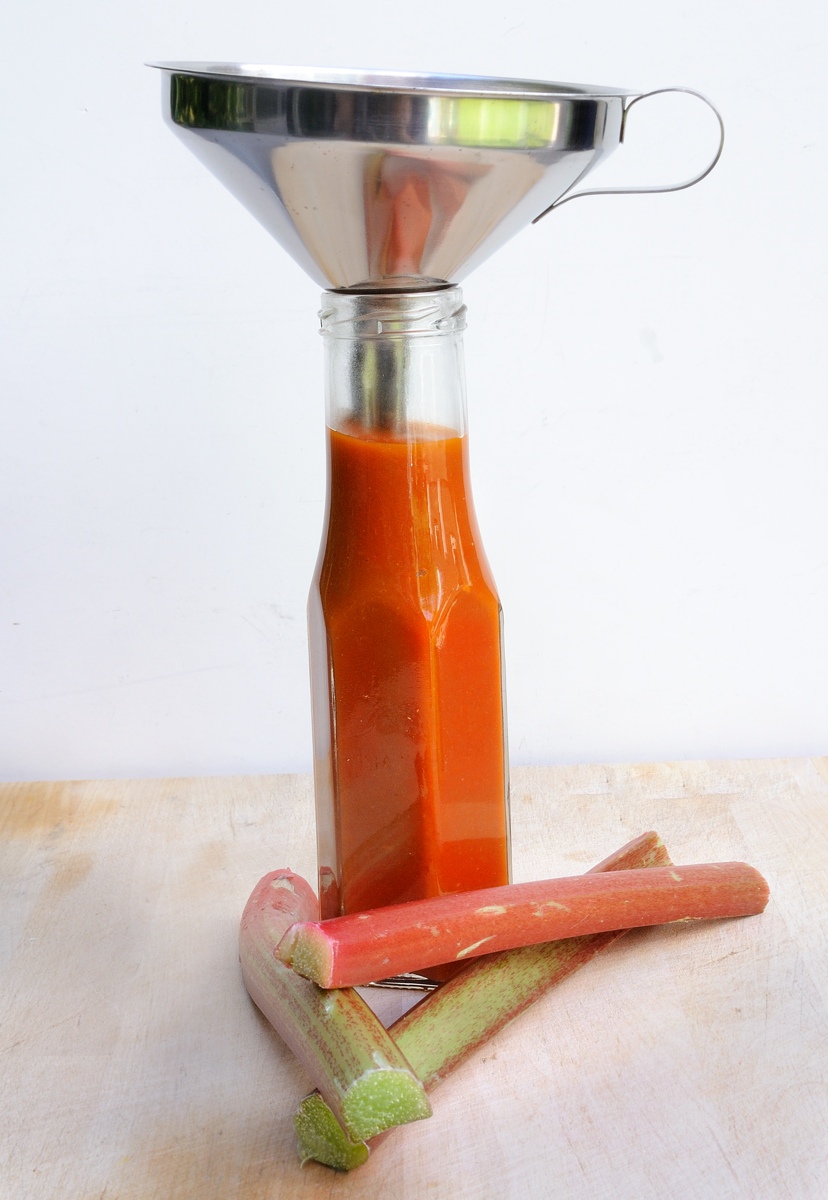 Rhubarb Ketchup, Funnel & Bottle