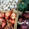 Onion and Gorgonzola Tarts, Onions, Garlic, Shallots at Farmer's Market